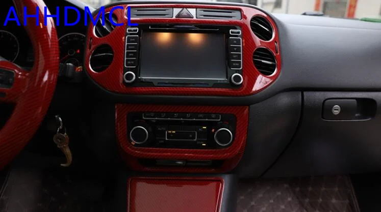 

Car Interior Mouldings Modification Decorative Trim Frame Interior Sequins Red Carbon Fiber For Tiguan 2010 2011 2012 2013 -2016