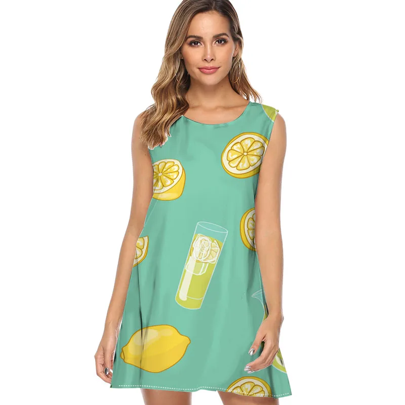 

2019 Dress Women Harajuku Colorful puzzle Print Summer Dress A line Sleeveless Ladies Casual loose mini fashion Chiffon Dresses