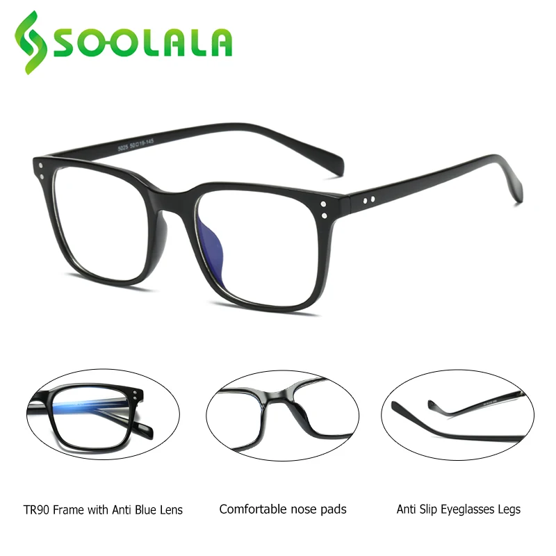 

SOOLALA TR90 Square Blue Light Blocking Glasses Women Men Eyeglasses Anti Blue Light Protection Gaming Computer Glasses Eyewear