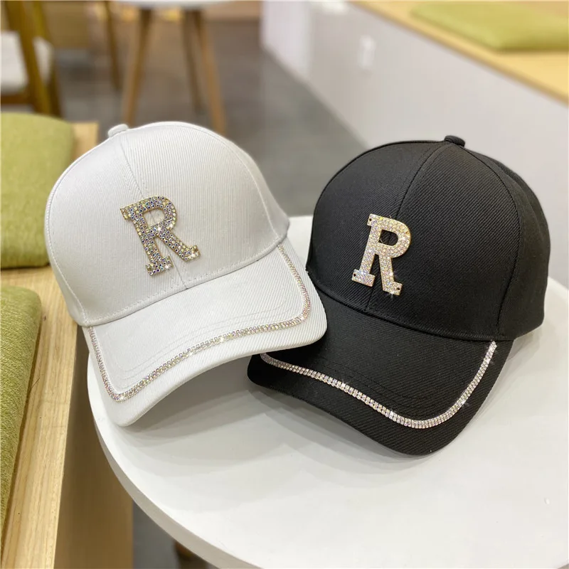 

Новинка 2021, бейсболка с надписью R, Женская Модная хлопковая кепка с блестками, Снэпбэк Кепка в стиле хип-хоп, женская кепка