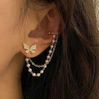 2pcs korean elegant cute rhinestone butterfly stud earrings for women girls fashion metal chain boucle doreille jewelry gifts