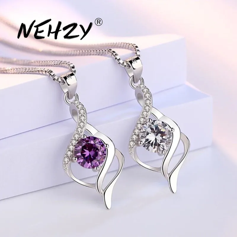 

NEHZY S925 Stamp silver new ladies fashion jewelry high quality purple crystal zircon pendant necklace length 45CM