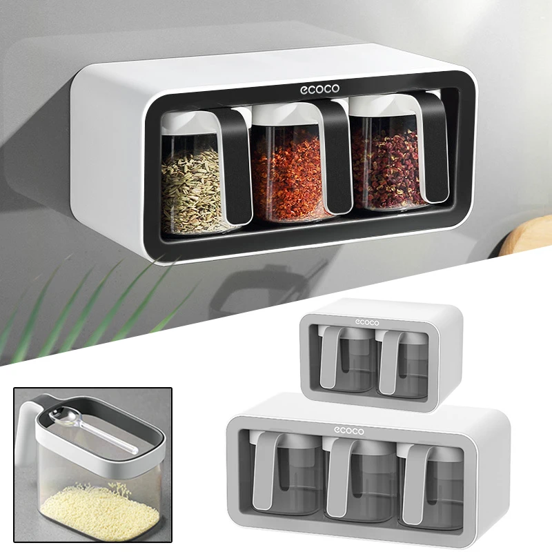 

Nordic Seasoning Box Set Wall-mounted Household Kitchen Storage Rack Jar Spice Pepper Cruet Shaker Holder