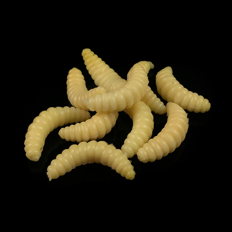 

100PCS/Bag Bread Worm Silicone Artificial Baits 2.4cm Maggot Grub Soft Fishing Lure Hooks Smell Worms Glow Shrimps Fish Lures