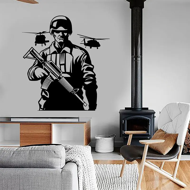 Солдат вертолет армия ВВС Настенная Наклейка виниловая домашний декор дизайн