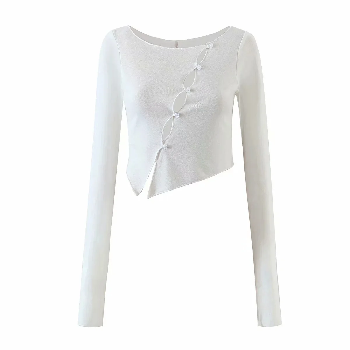 

Sexy Hollow Out Knitted Crop Top Women Summer O Neck Irregular Hem Long Sleeve T Shirt Casual Fashion Short Slim Tshirt Tops