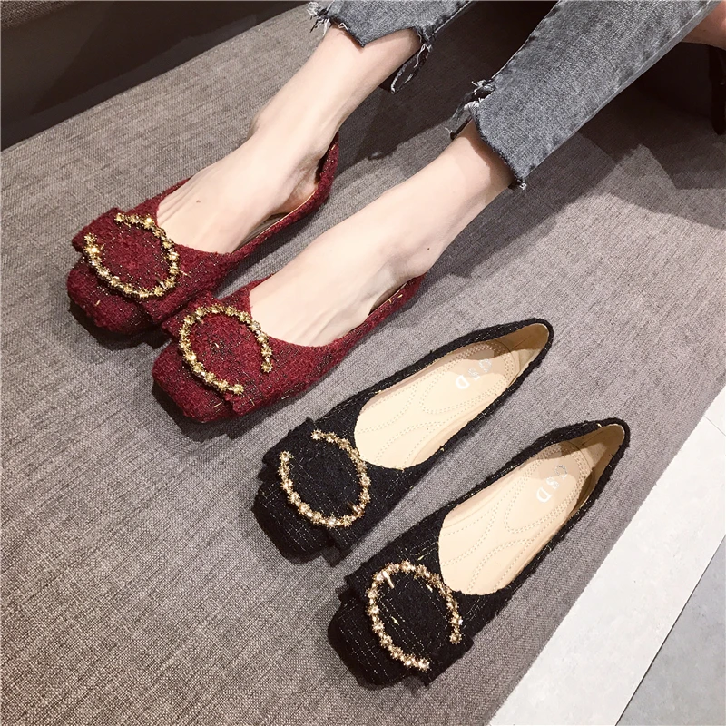 Женские туфли с бантом и кристаллами красные повседневные большого размера