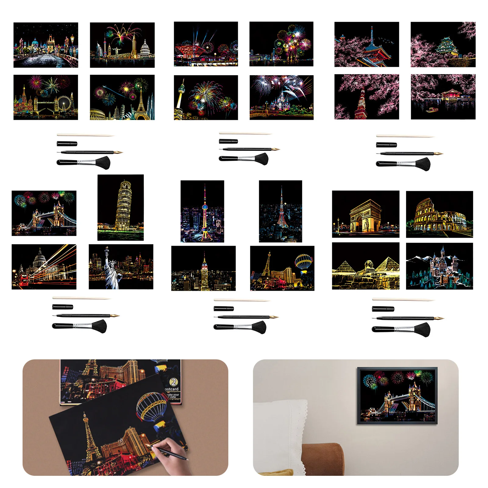 

20X14cm Magic Scratch Painting City Building Scraping Painting Decorative Paper Craft Creative DIY Gift Home Wall Painting Decor