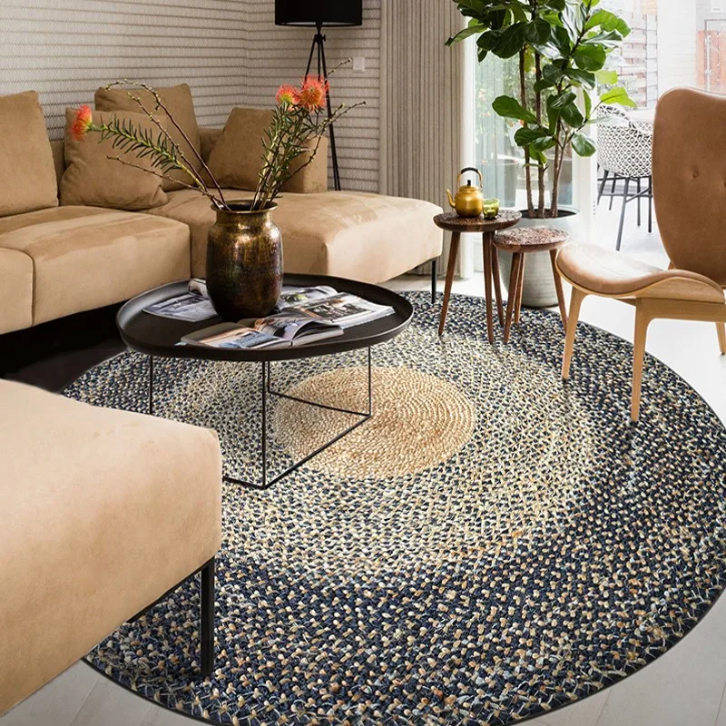 

Jute Rug Round Rug Vintage American Style Handmade Natural High-quality Headboard Decoration for Summer