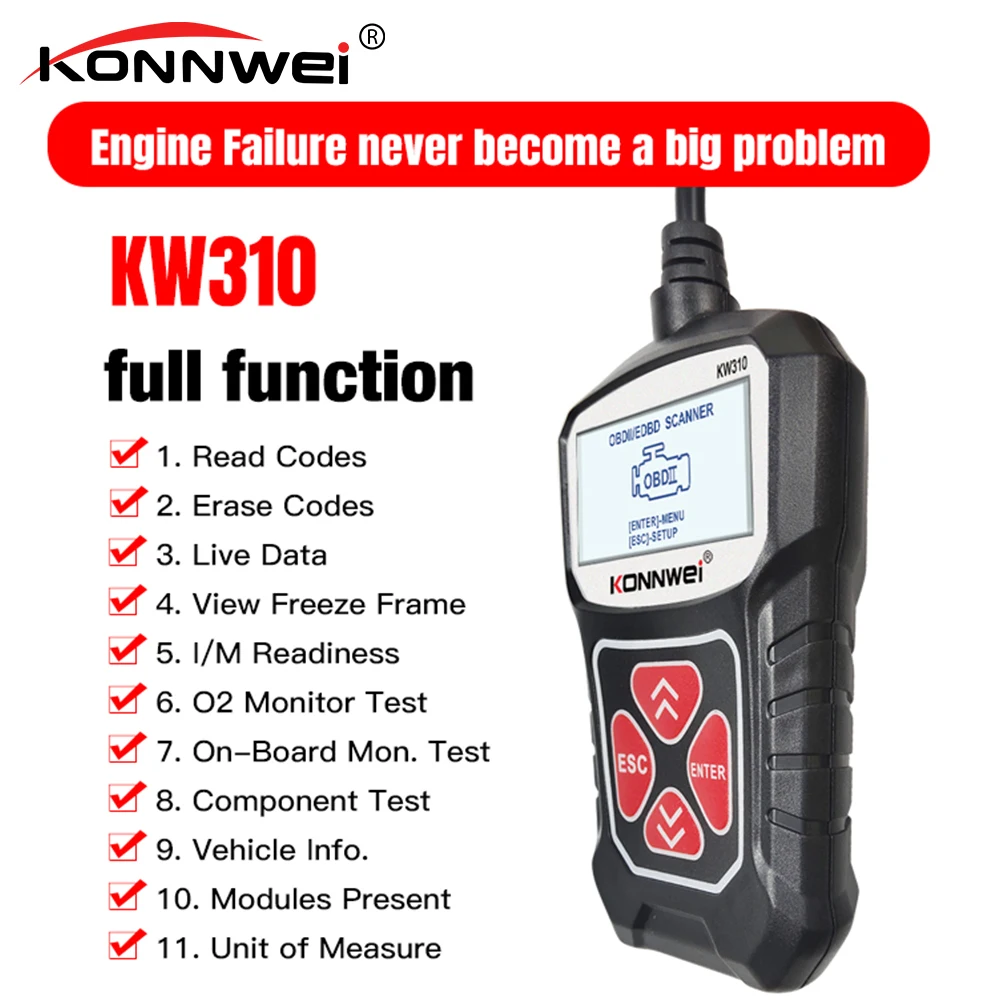KONNWEI KW310 OBD2 EOBD2 двигателя читать и четкий коды неисправностей 12V OBDII Авто