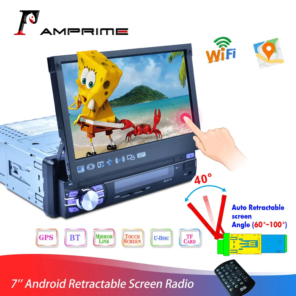 AMprime Android 2din Автомобильная Радио телескопическая машина GPS Wifi MP5 Bluetooth USB FM
