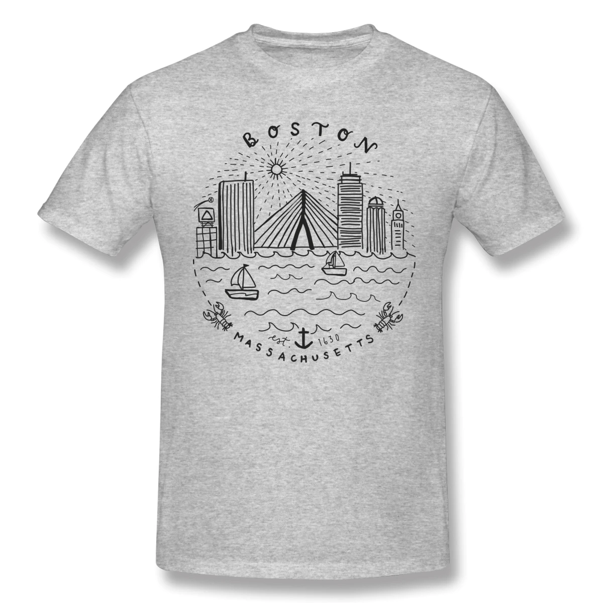 

Boston Mass Skyline Collage Funny Novelty Men's Basic Short Sleeve T-Shirt City,Cityscape Tops Tees European Size