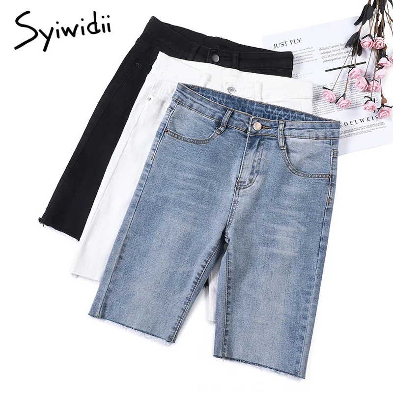 Женские джинсовые шорты с завышенной талией черные облегающие повседневные в