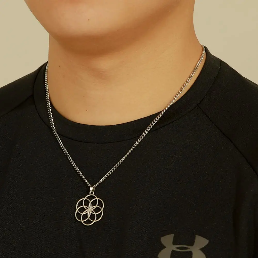 Fishhook Семя жизни удачи очаровательный кулон цветок ожерелье для женщины мужчины