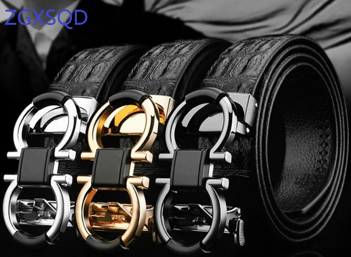 

High-Grade Crocodil Men's Leather Embossing Automatic Checkoff Full-Grain Leather Business Waistband GG Belt Luxury Designer