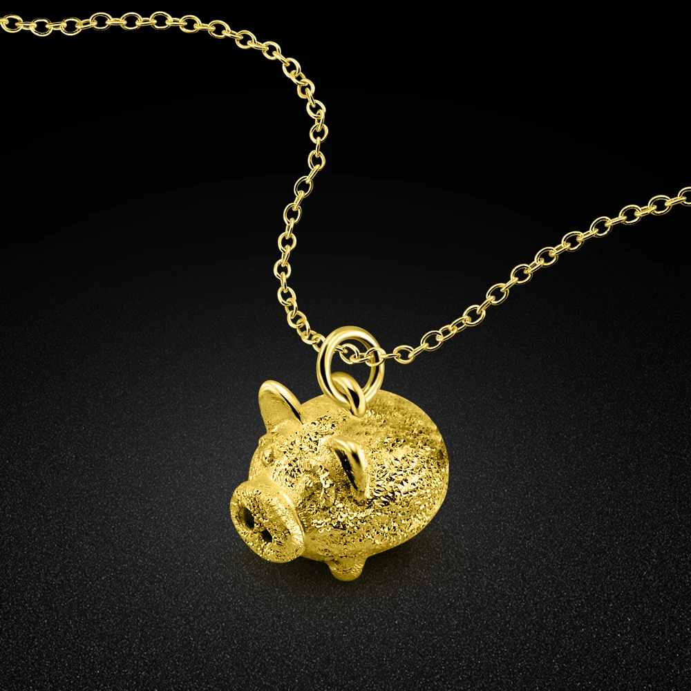 

Креативное женское золотое ожерелье с подвеской-свиньей, цепочка длиной до ключиц из твердого серебра, милая Подарочная бижутерия для дево...