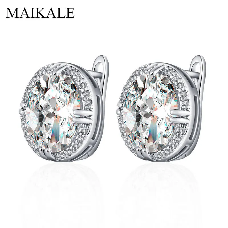 MAIKALE, Классические круглые серьги-гвоздики для женщин, большие кубические циркониевые бусины, позолоченные серебряные серьги, модные ювелирные изделия, подарки
