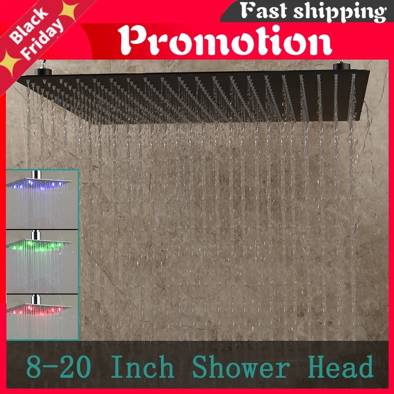8 ~ 20 дюймов черный светодиодный Квадратный Дождь Нержавеющая сталь Насадки для