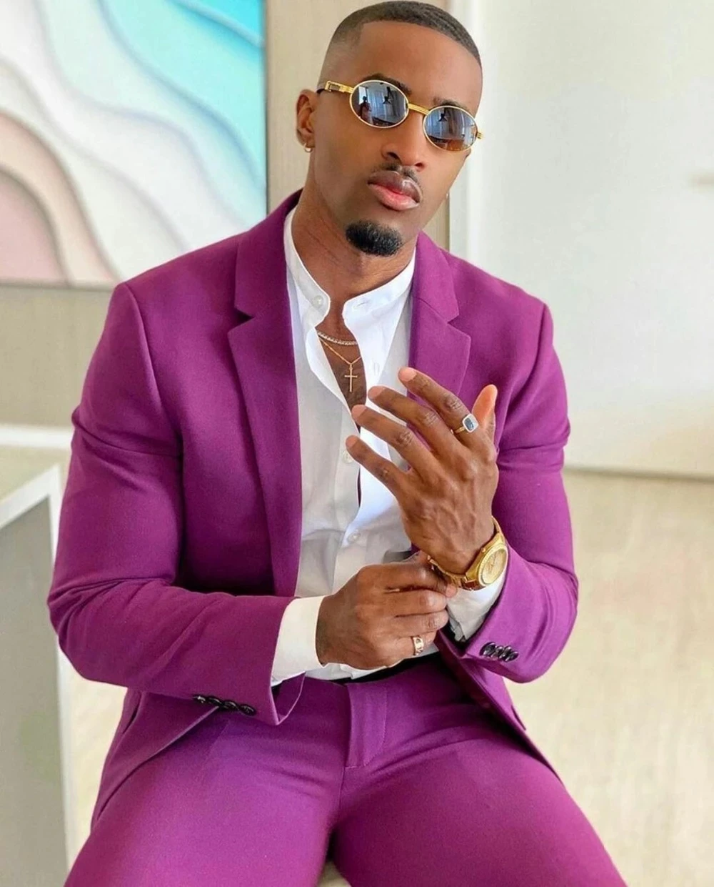 

Costume Hommes 2 Pieces Purple Summer Men Suits Notched Lapel Wedding Suits For Men Slim Fit Mens Prom Tuxedos Blazer Groom Suit