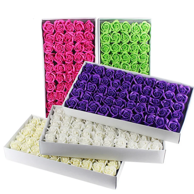 

50Pcs/Set Soap Flowers Scented Bath Body Petal Bath Rose Soap Flower Head Valentine'S Day Wedding Decoration Gift Best