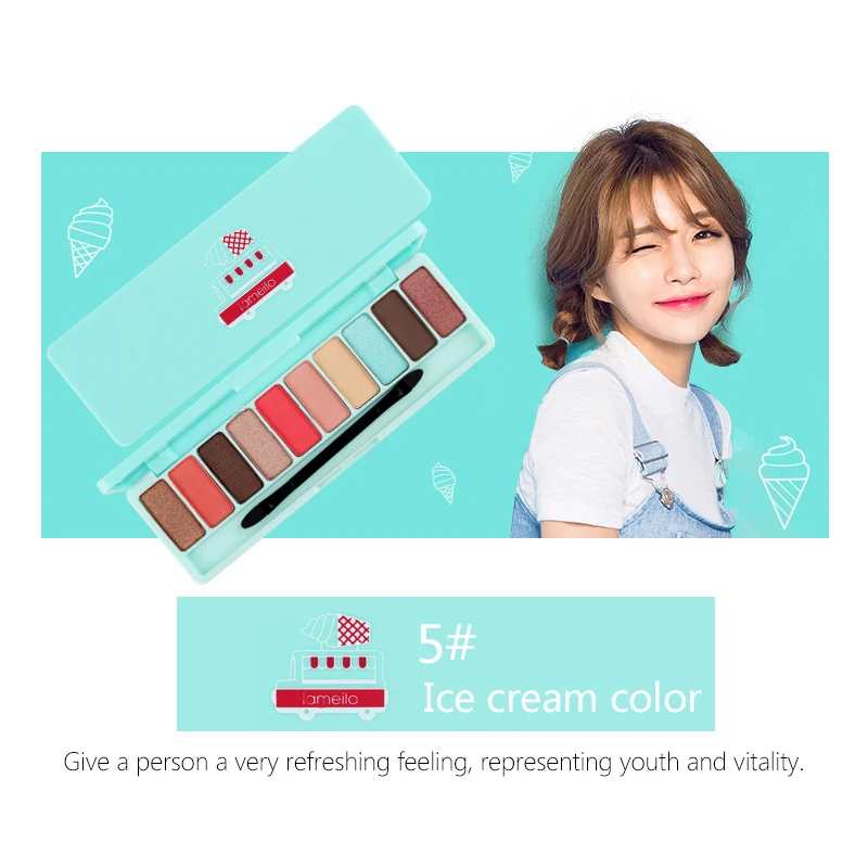 05-Ice cream color Модная палитра теней для век, 10 цветов, матовая палитра теней для век, блестящие тени для век, макияж телесного цвета, косметический набор для макияжа, инструменты - Цвет: 05-Ice cream color