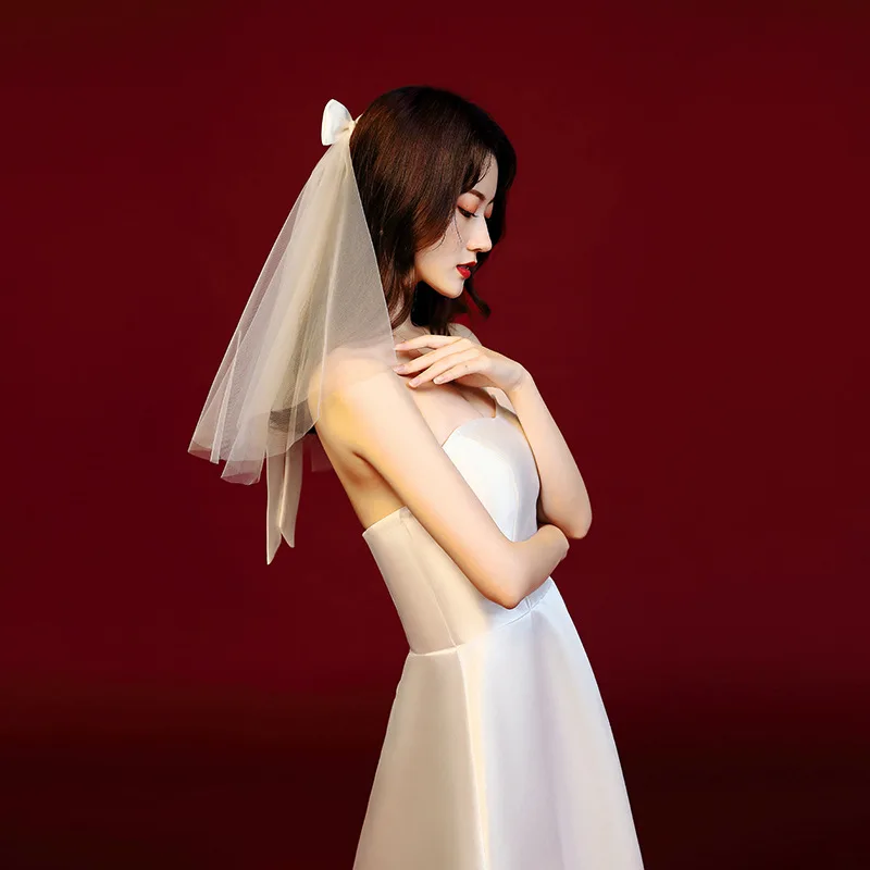 

GBCNYIER Ribbon bow-knot Bridal headgear veil about 60cm