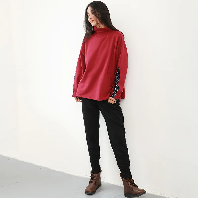 Женская толстовка большого размера Johnature осенне-зимние пуловеры с длинным