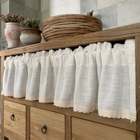 nordic style short curtains for kitchen solid cotton linen lace hem half tulle curtain wine cabinet door christmas decor curtain