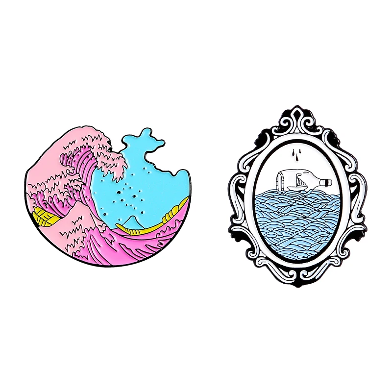 Заказная эмалированная булавка волна океанская морская Броши органное сердце