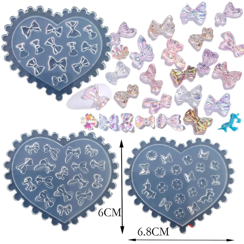 Силиконовая форма для вырезания ногтей 3D бабочка сердечко банты штампы