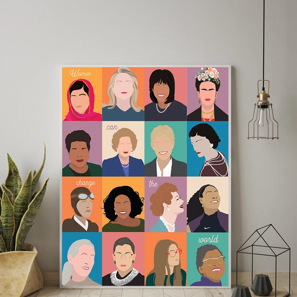 

Feminist Poster Girl Power Art Prints Women Can Change The World Modern Wall Art Canvas Painting Picture Woman Icons Wall Decor