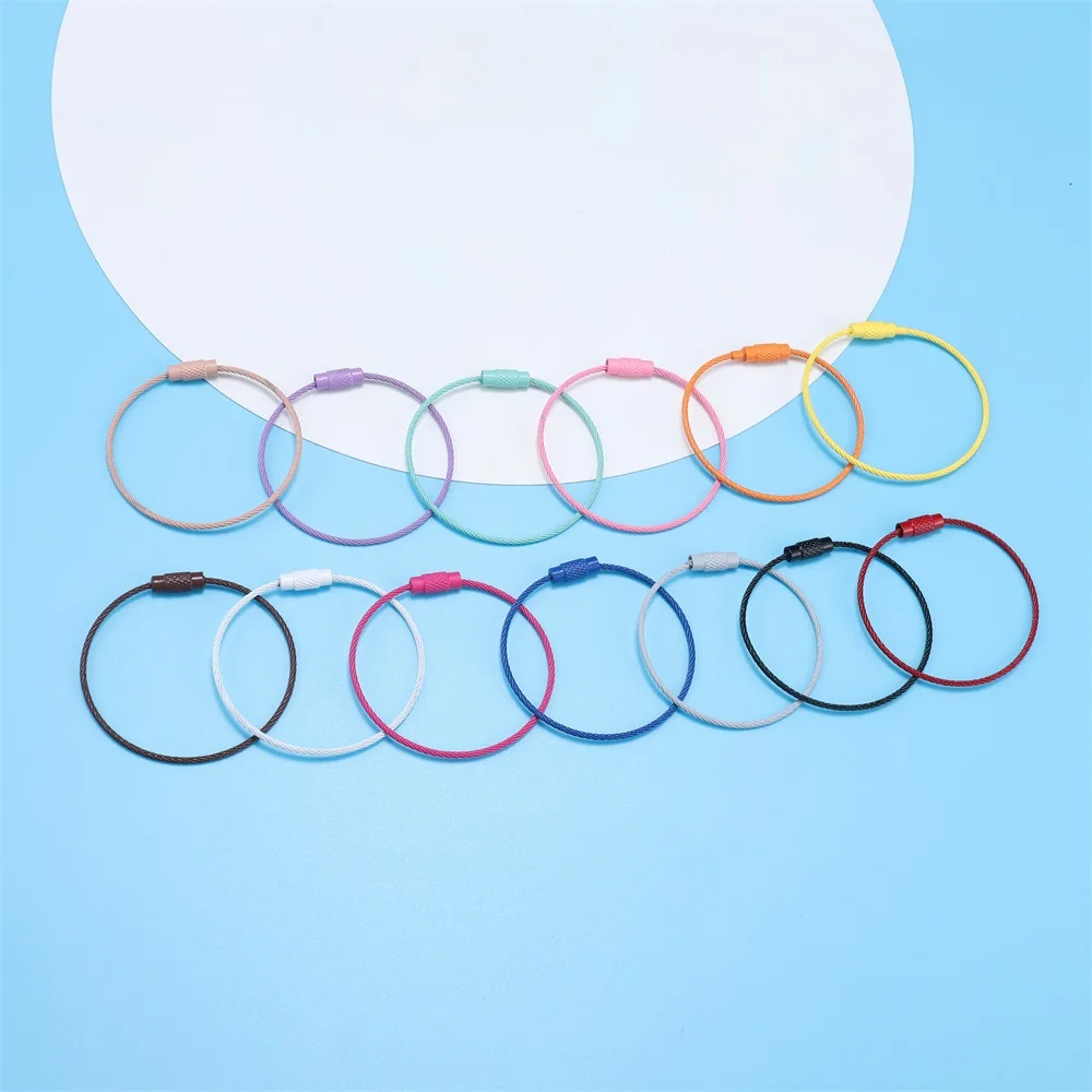 

10pcs Colorful Stainless Steel Wire Keyring Circle Loop Camp Luggage Tag Keychain Cable Rope for DIY Jewelry Making Accessories
