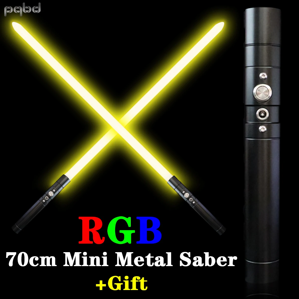 

pqbd 70cm Mini Lightsaber RGB 7 Color Changing Laser Sword FX FOC Cosplay Toy Metal Handle Light Saber Sound LED Children Gift