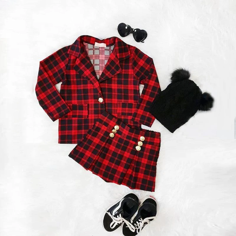 

От 1 до 6 лет комплекты Рождественская Одежда для девочек осеннее клетчатое пальто для маленьких девочек топы + юбки на пуговицах Детские веч...