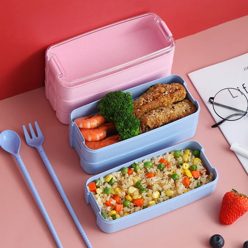 3 слоя с столовыми приборами Bento Box экологичный Ланч бокс новый контейнер для