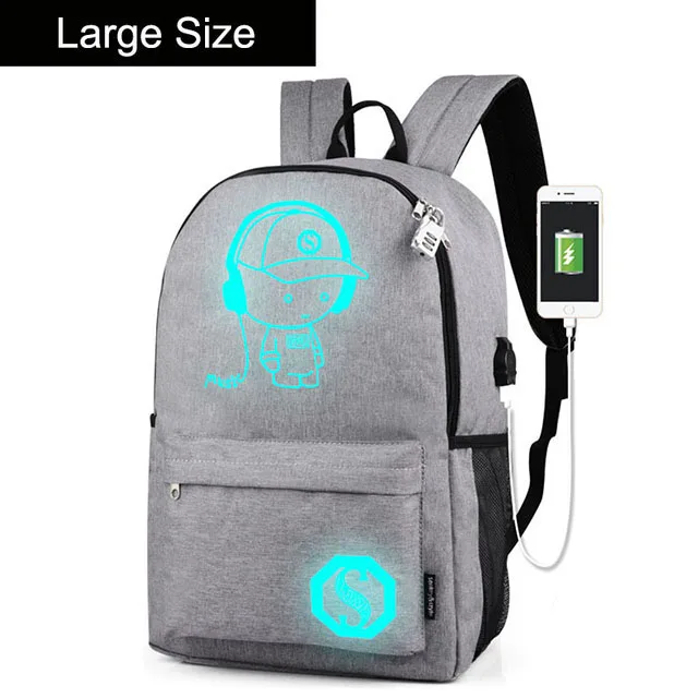 F large size 1 piece Аниме светящийся Оксфорд школьный рюкзак на плечо до 15,6 дюймов с usb зарядным портом и замком школьная сумка для мальчика черный - Цвет: F large size 1 piece