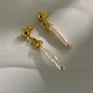 

Original design custom made natural baroque pearl long earrings