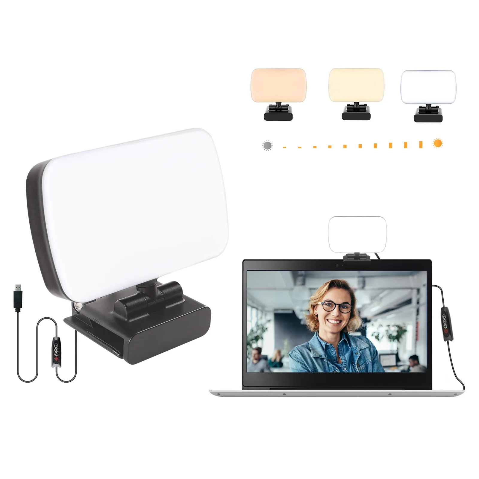 

Video Conference Lighting Kit, Light Clip on Laptop Monitor with 3 Dimmable Color & 10 Brightness Level for Webcam Lighting