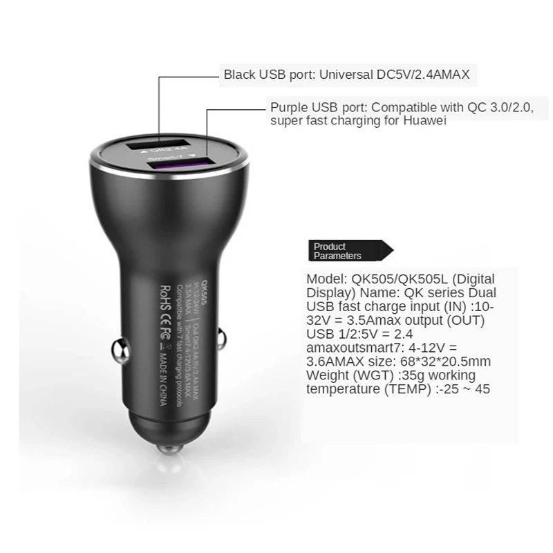 

QC 3.0 fast charging car charger for Huawei FCP P30 P20 Mate 10 plus Pro Nova 6 5 super car harger 2 USB c charger charging