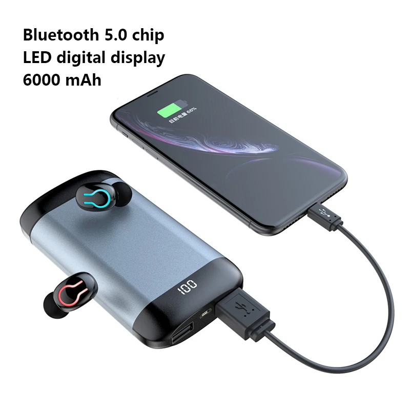 Q66 TWS беспроводные наушники V5.0 Bluetooth 6000 мАч Внешний аккумулятор наушники|Наушники