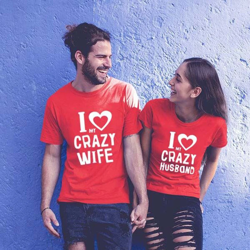 Модная футболка для пар с надписью I Love My Crazy (Я люблю моего сумасшедшего мужа и