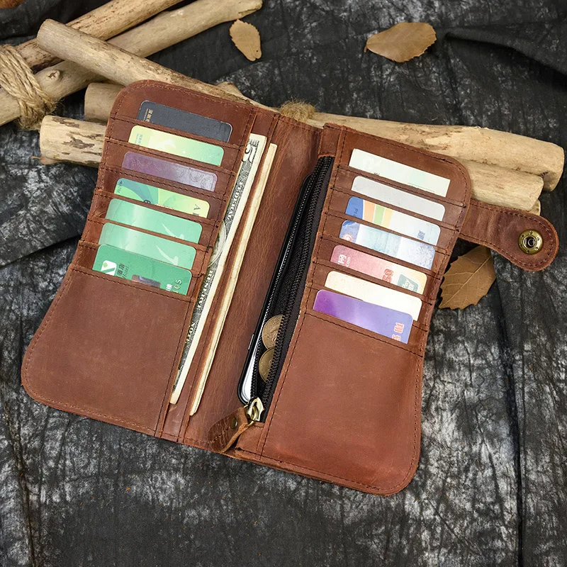 Мужской кошелек из натуральной кожи с цепочкой двойной складной кожаный чехол