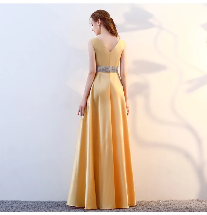

Women's long evening dress plus size V neck satin formal prom event dress gold sexy cocktail wedding party dress