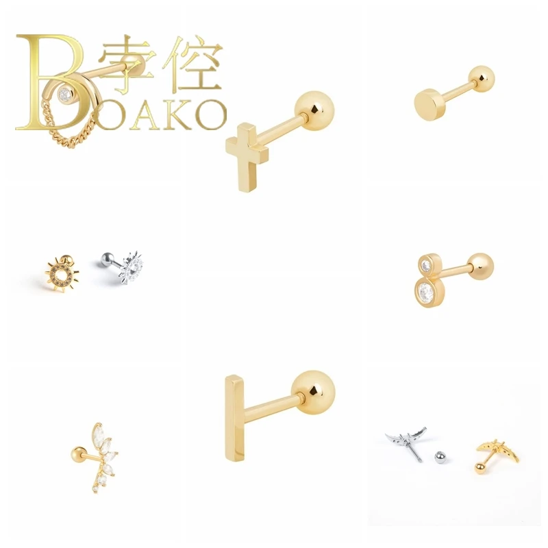 

BOAKO Cross Earrings For Women 925 Sterling Silver Piercing Earings Stud Earrings Ear Cuff Fashion Diamond Kolczyki Damskie#9.6