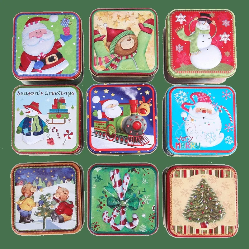Santa Claus Pattern Christmas Candy Box Cookie Storage Container Themed Metal Empty Tins | Дом и сад