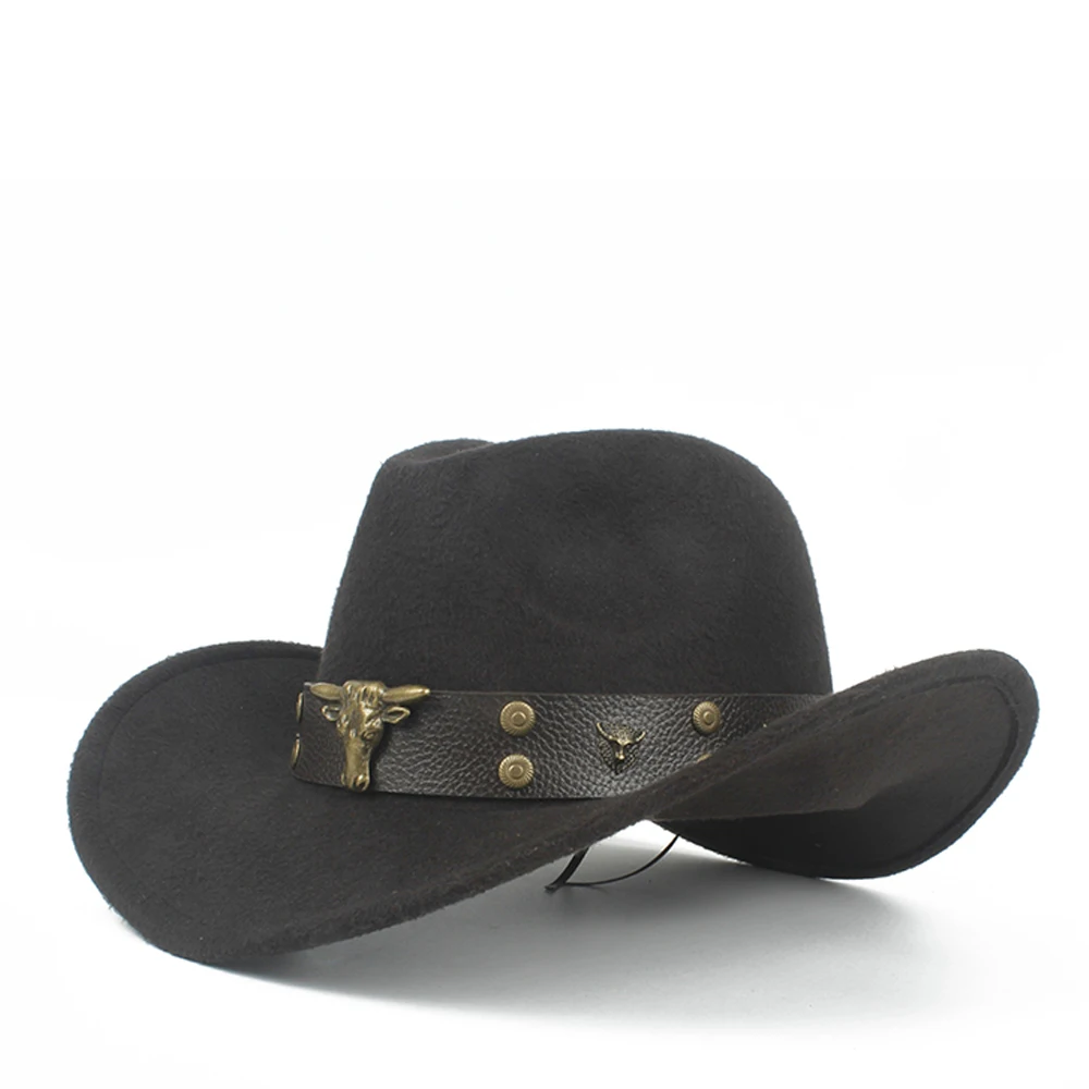 Крутая Детская шерстяная ажурная ковбойская шляпа в западном стиле с