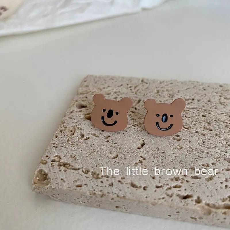 

INS Frosted Little Brown Bear Cute Girl Sweet Student Earring new 2021 accessories