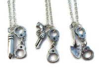 3 partners in crime necklace best friends set friendship necklace keyringsbraceletbff giftssorority giftshandcuff jewelry