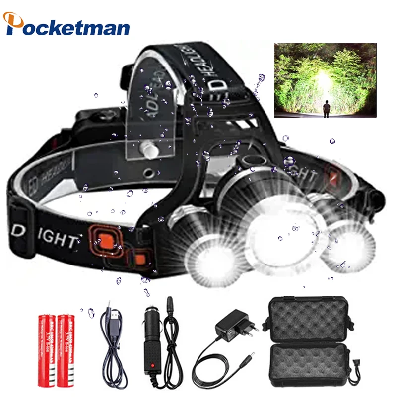 

80000 Lumen LED Headlamp Zoomable XML 3/5 LED T6 Head Torch Lamp DC Rechargeable 18650 battery Portable Headlight For Camping