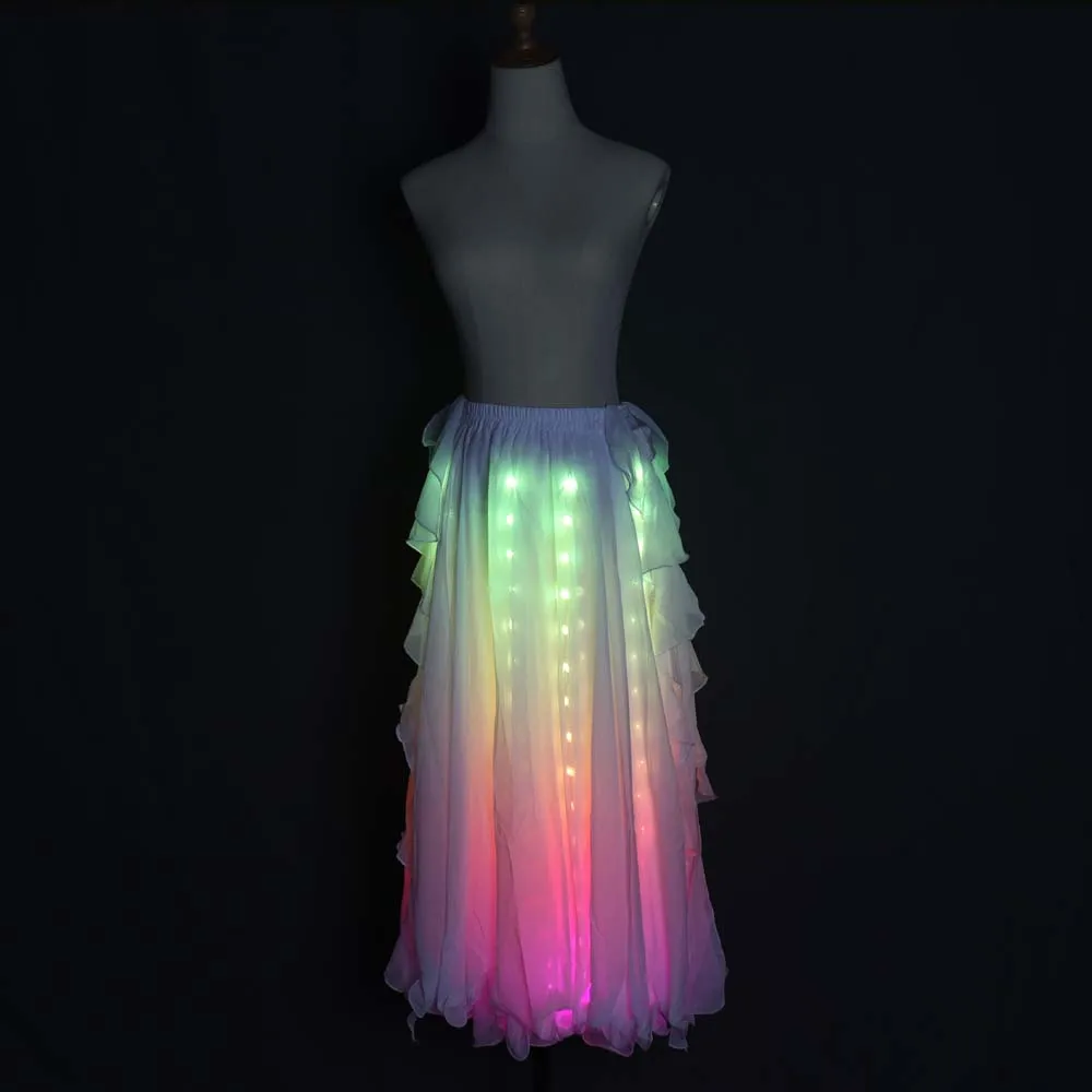 Светодиодный Цвет огни для женщин танец живота Разделение юбка пикантные
